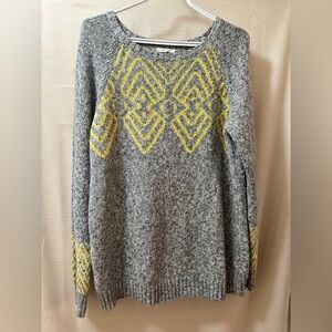 Maurices Grey Knit Sweater Yellow Aztec Pattern Boho Cozy Women’s Large
